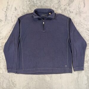 Paradise Collection Mens Blue Quarter Zip Pullover Sweater Size L Waffle Knit